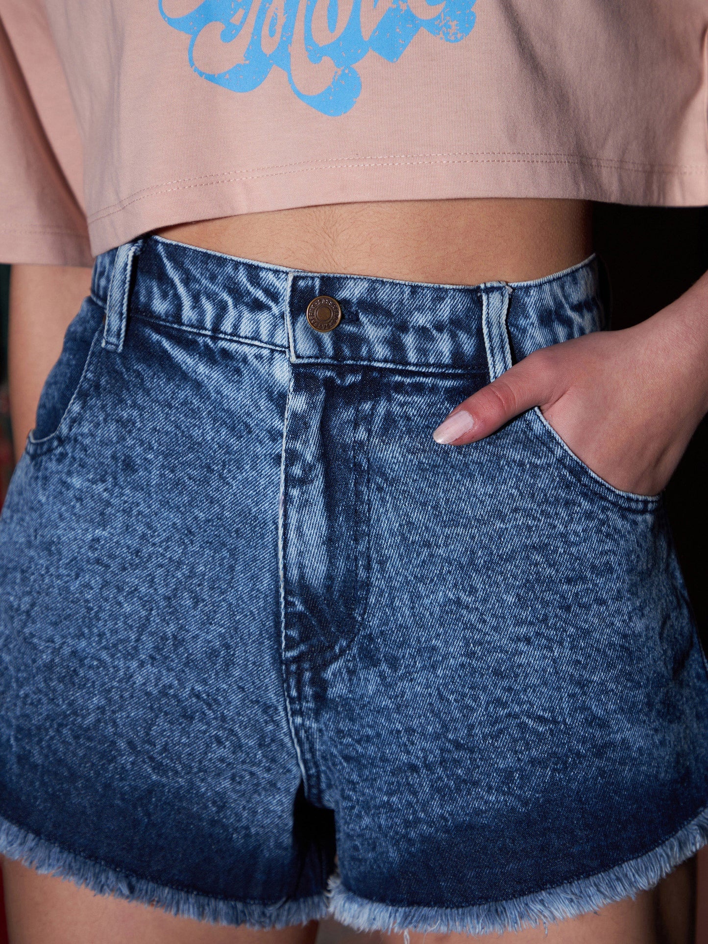 Women Blue Washed Denim High Waist A-Line Shorts