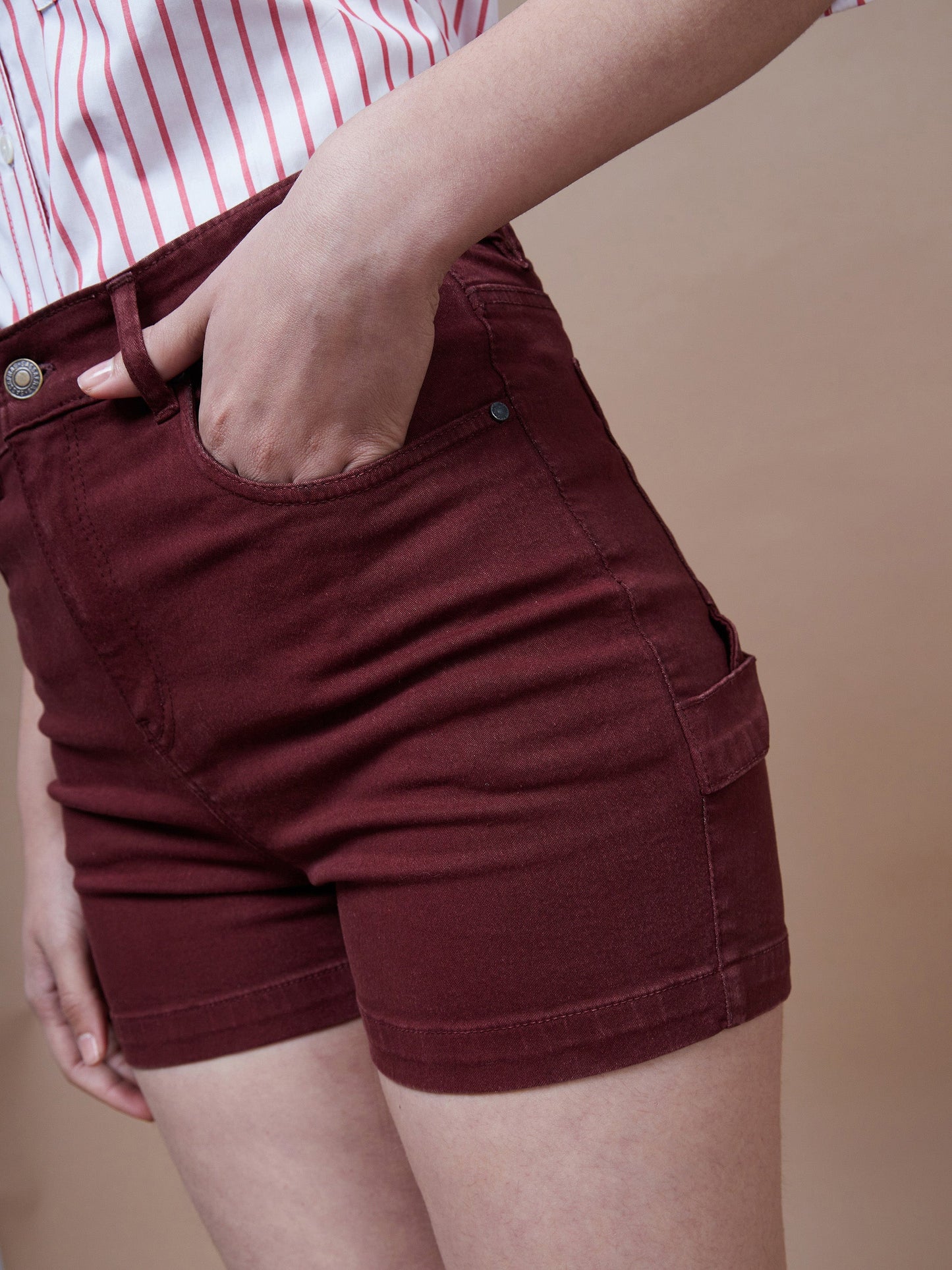 Burgundy Denim Shorts