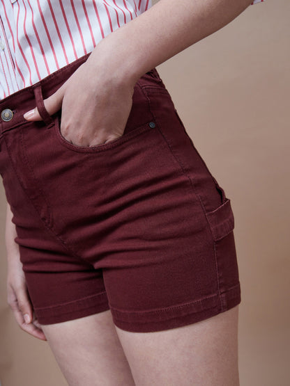 Burgundy Denim Shorts