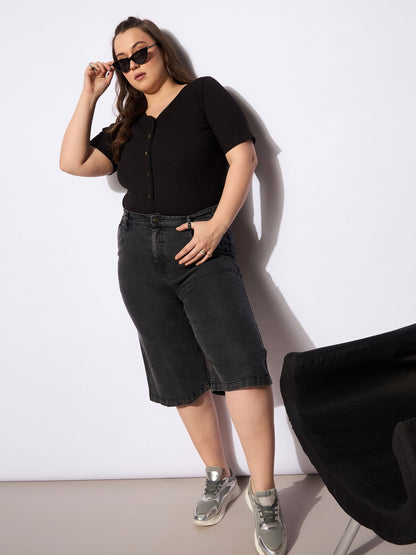 Black Denim Bermuda Shorts