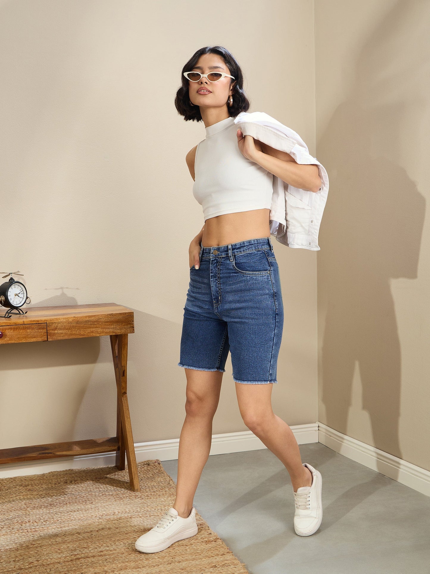 Blue High Waist Bermuda Shorts