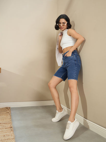 Blue High Waist Bermuda Shorts