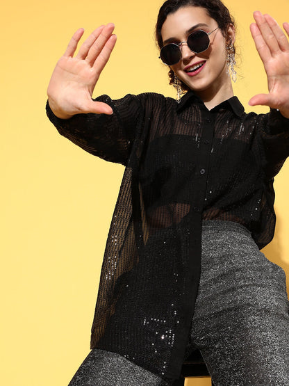 Women Black Sequin Shirt