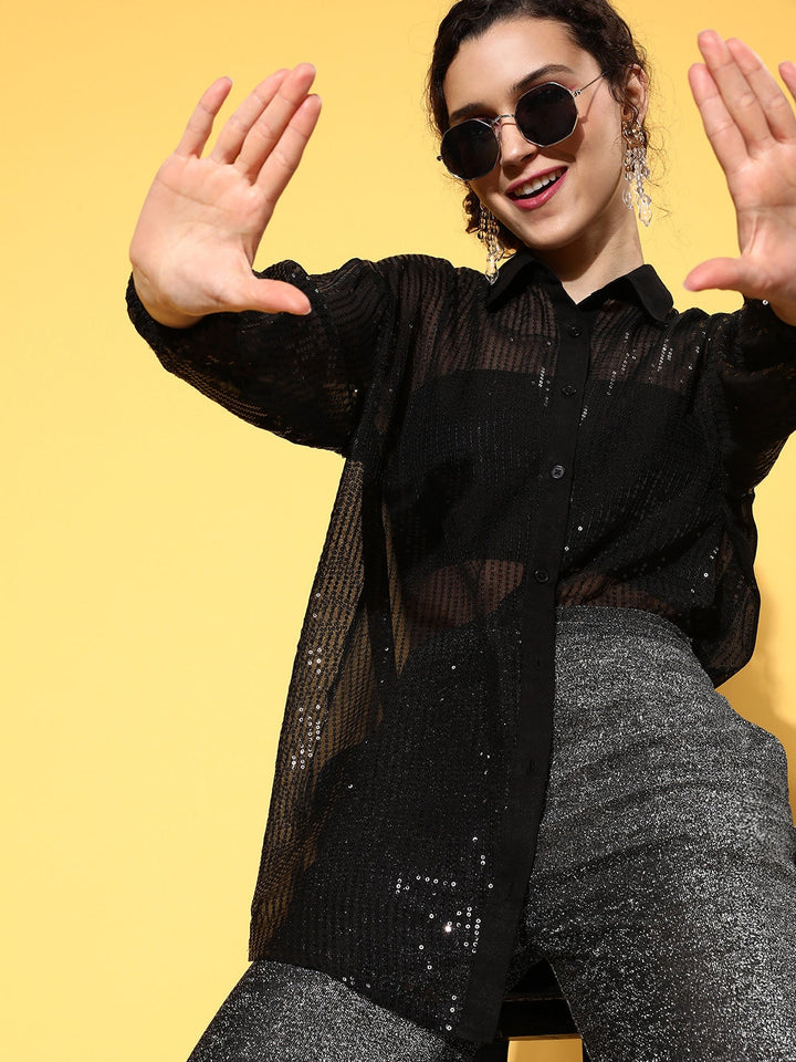 Women Black Sequin Shirt