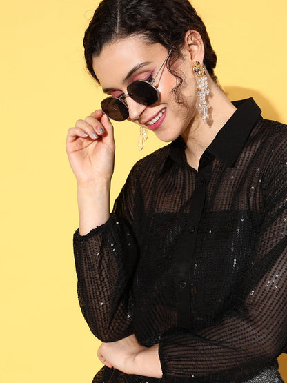 Women Black Sequin Shirt