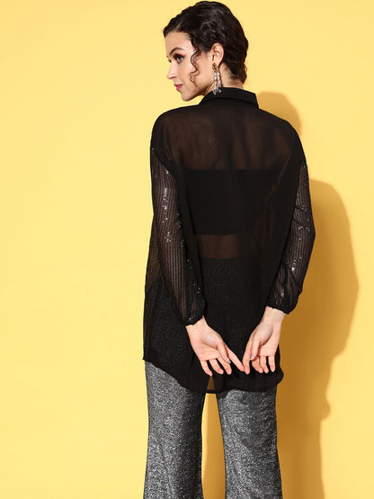 Women Black Sequin Shirt