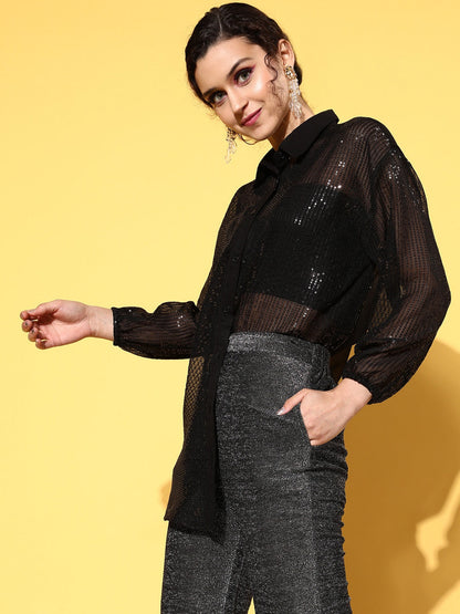 Women Black Sequin Shirt