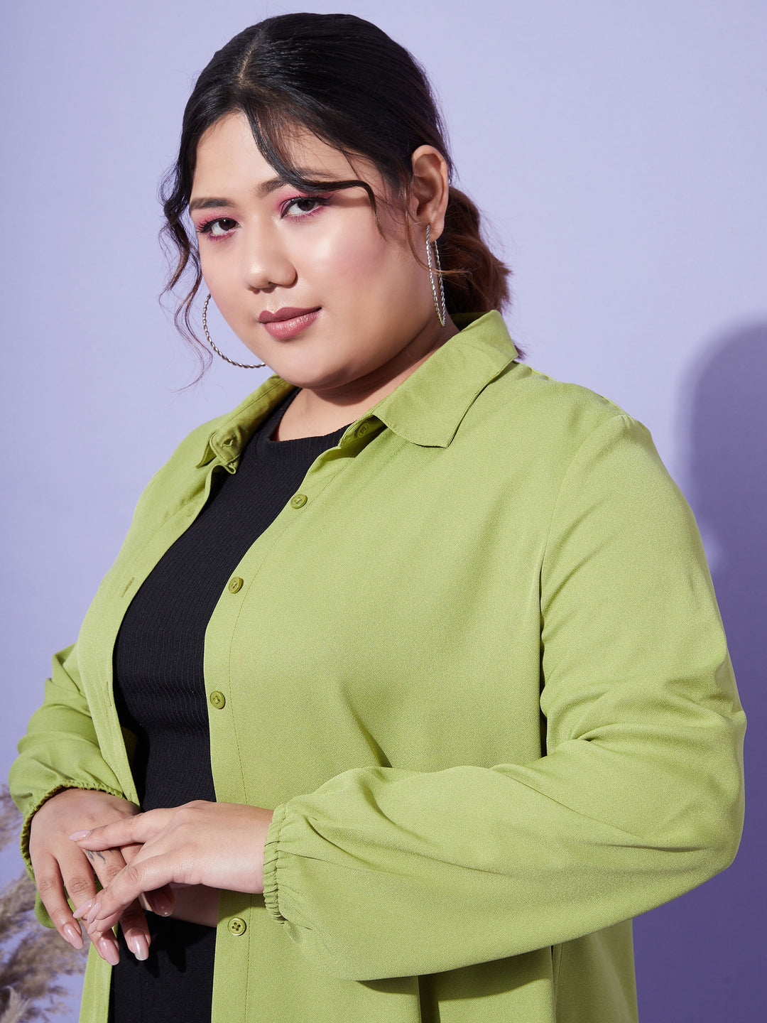 Women Green Longline Shirt-SASSAFRAS Curve