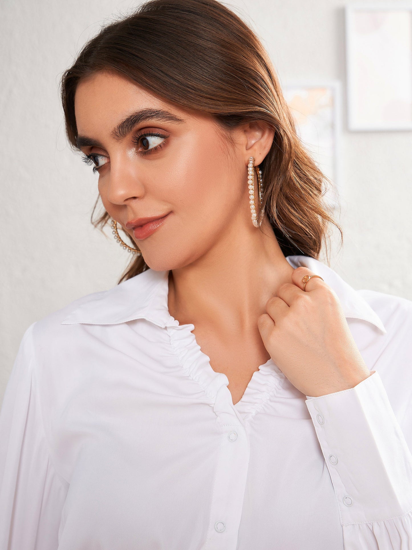 White Satin Front Ruched Shirt