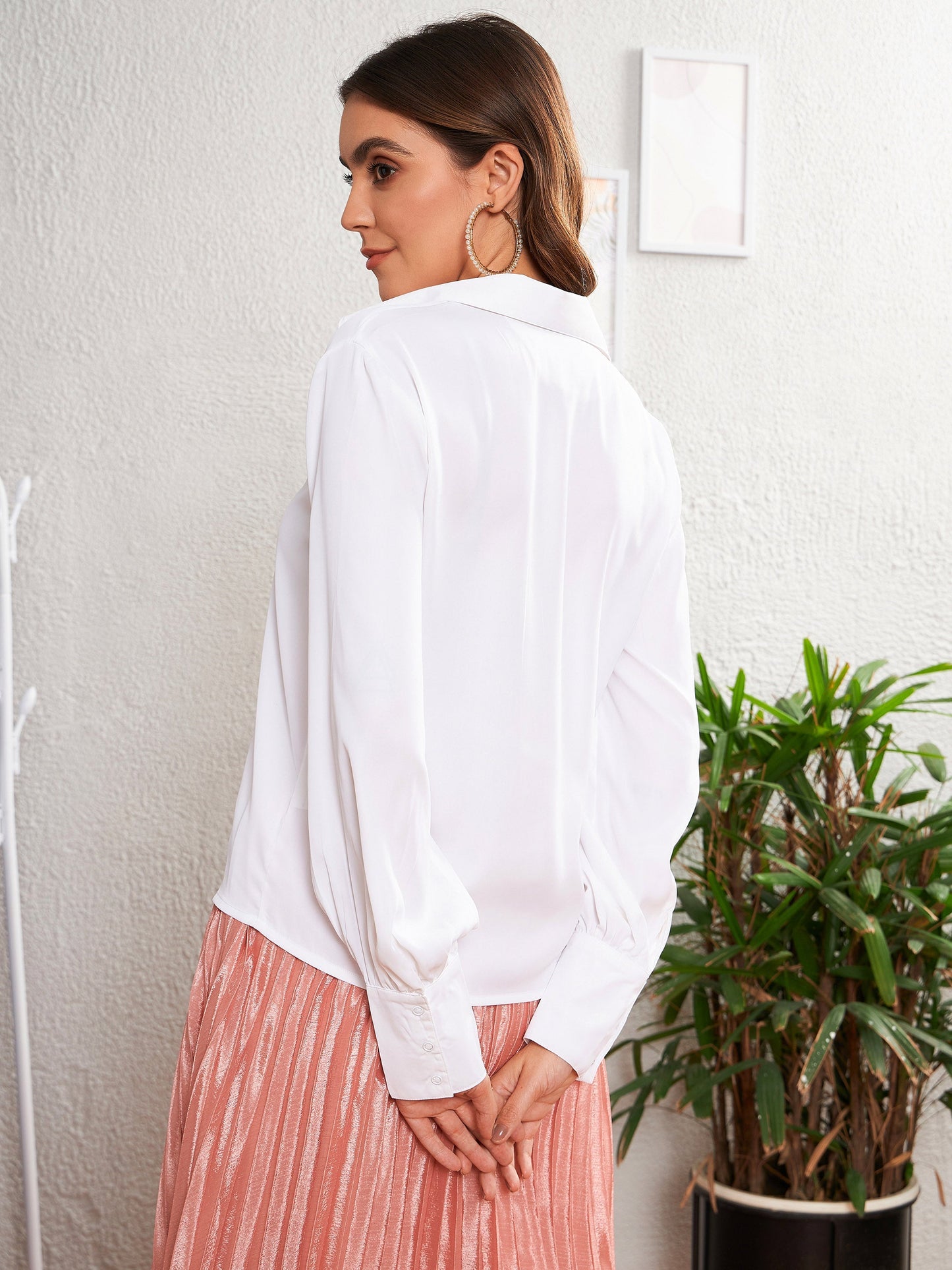 White Satin Front Ruched Shirt