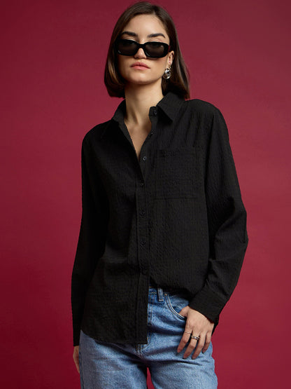Women's Women Black Relaxed Fit Shirt in Polyester by Sassafras for wholesale, bulk, supplier, manufacturer and wholesaler buyers from Trendphoria