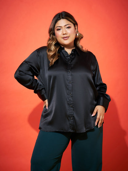 Black Regular Satin Shirt