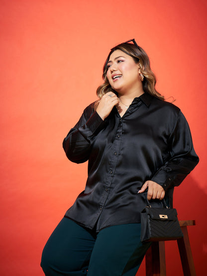 Black Regular Satin Shirt
