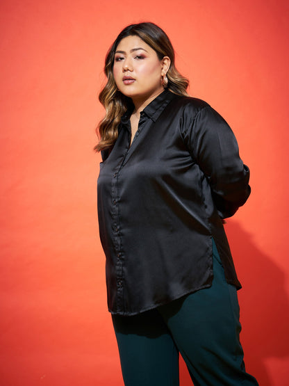 Black Regular Satin Shirt