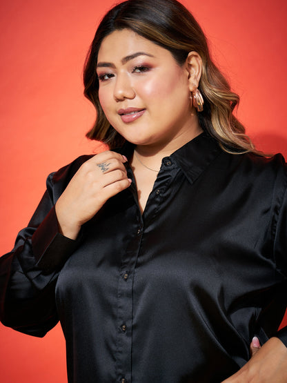 Black Regular Satin Shirt