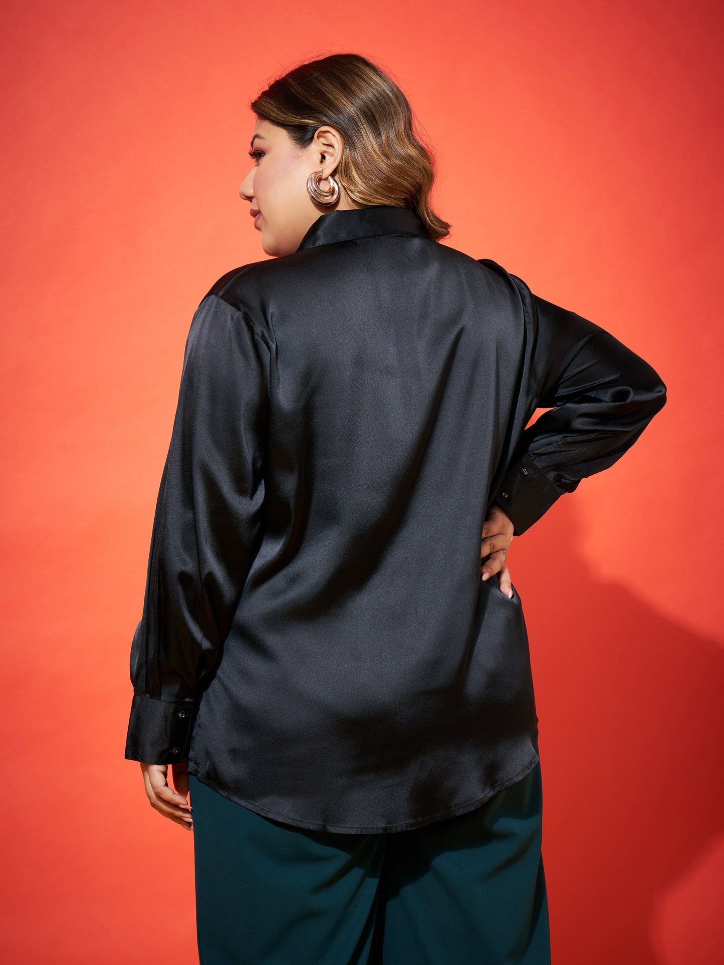 Black Regular Satin Shirt