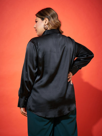 Black Regular Satin Shirt