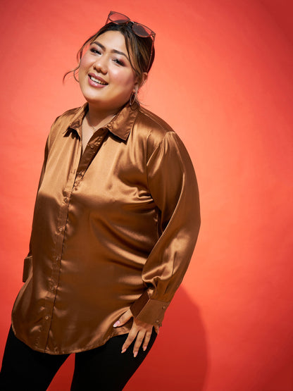 Brown Regular Satin Shirt