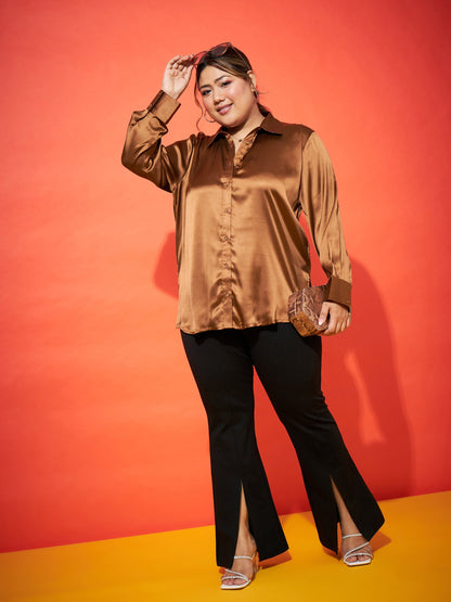 Brown Regular Satin Shirt