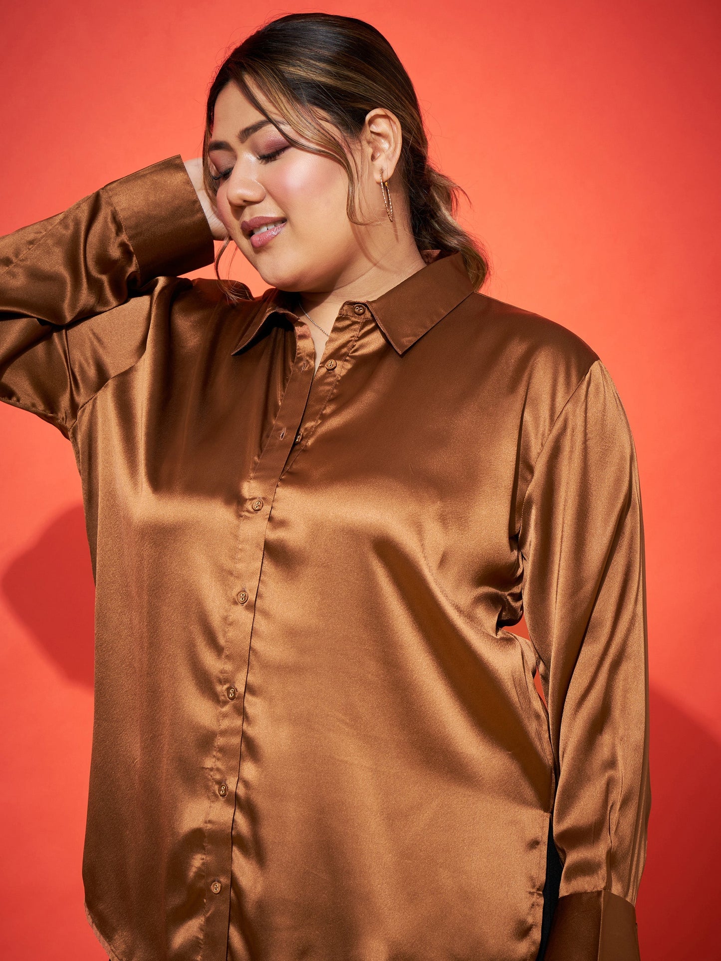 Brown Regular Satin Shirt