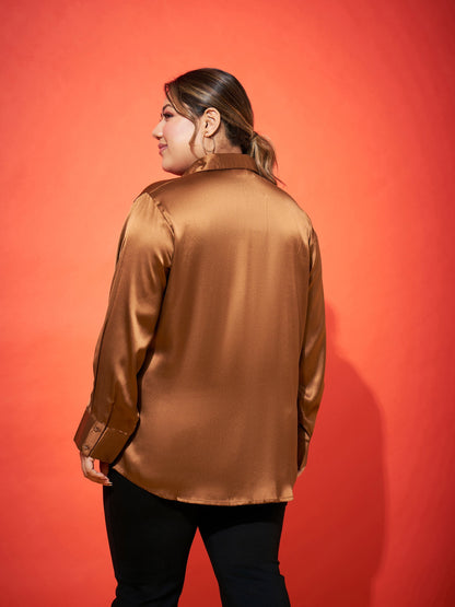 Brown Regular Satin Shirt
