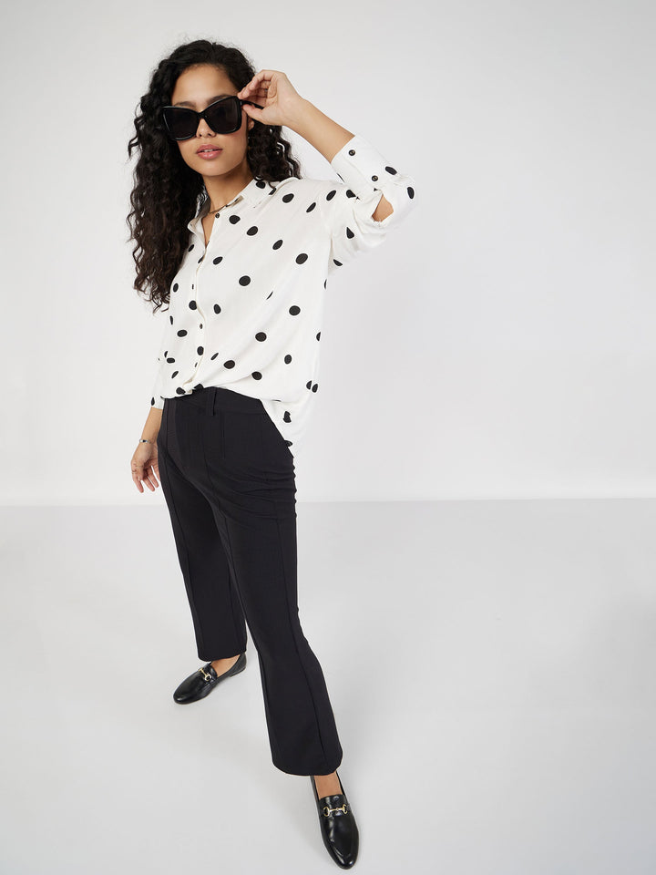 Women White &amp; Black Polka Dot Oversize Shirt