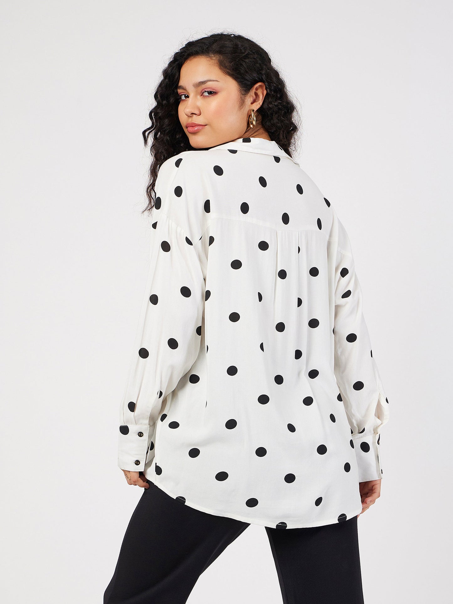 Women White & Black Polka Dot Oversize Shirt