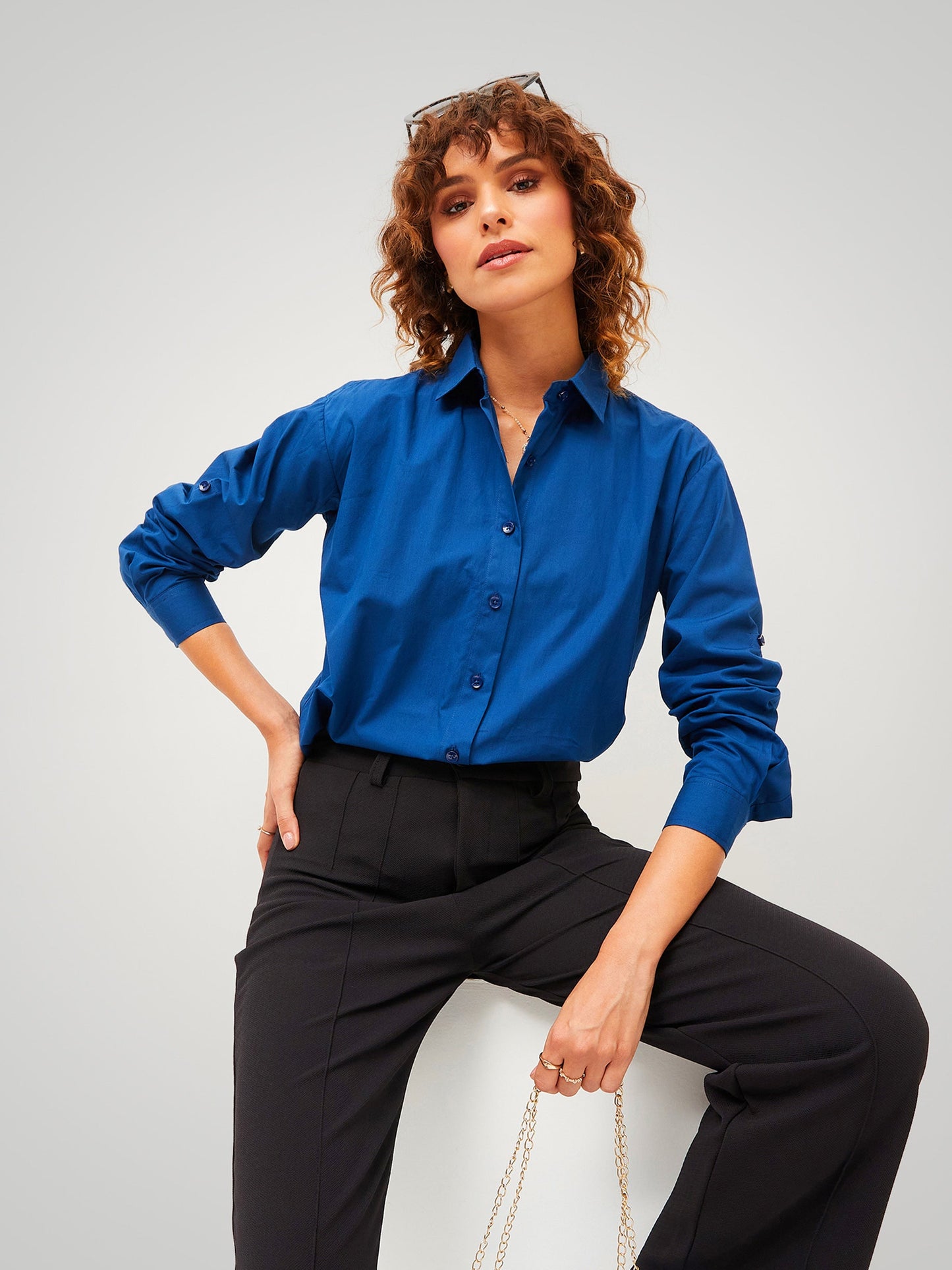 Navy Poplin Comfort Oversize Shirt