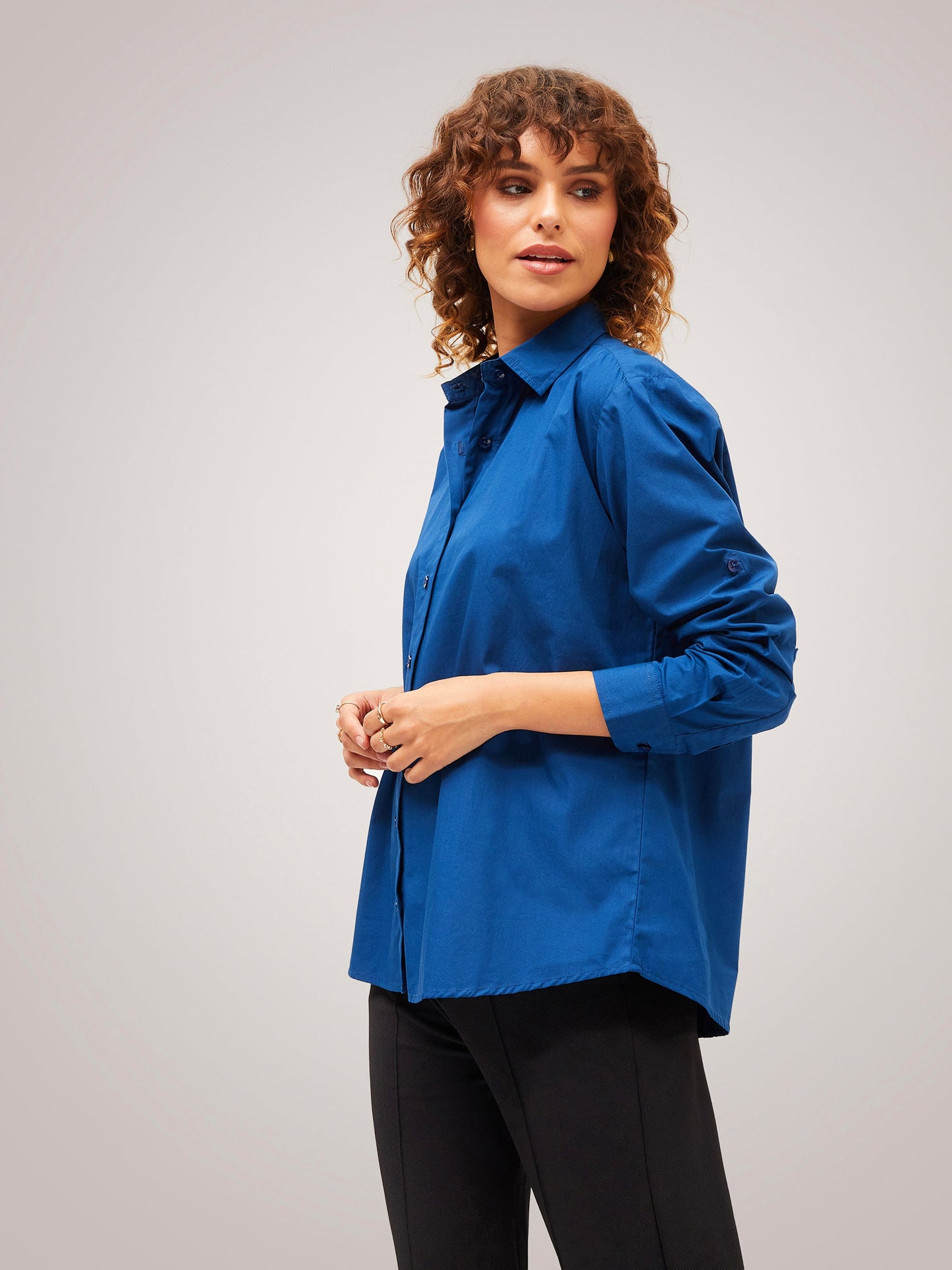 Navy Poplin Comfort Oversize Shirt