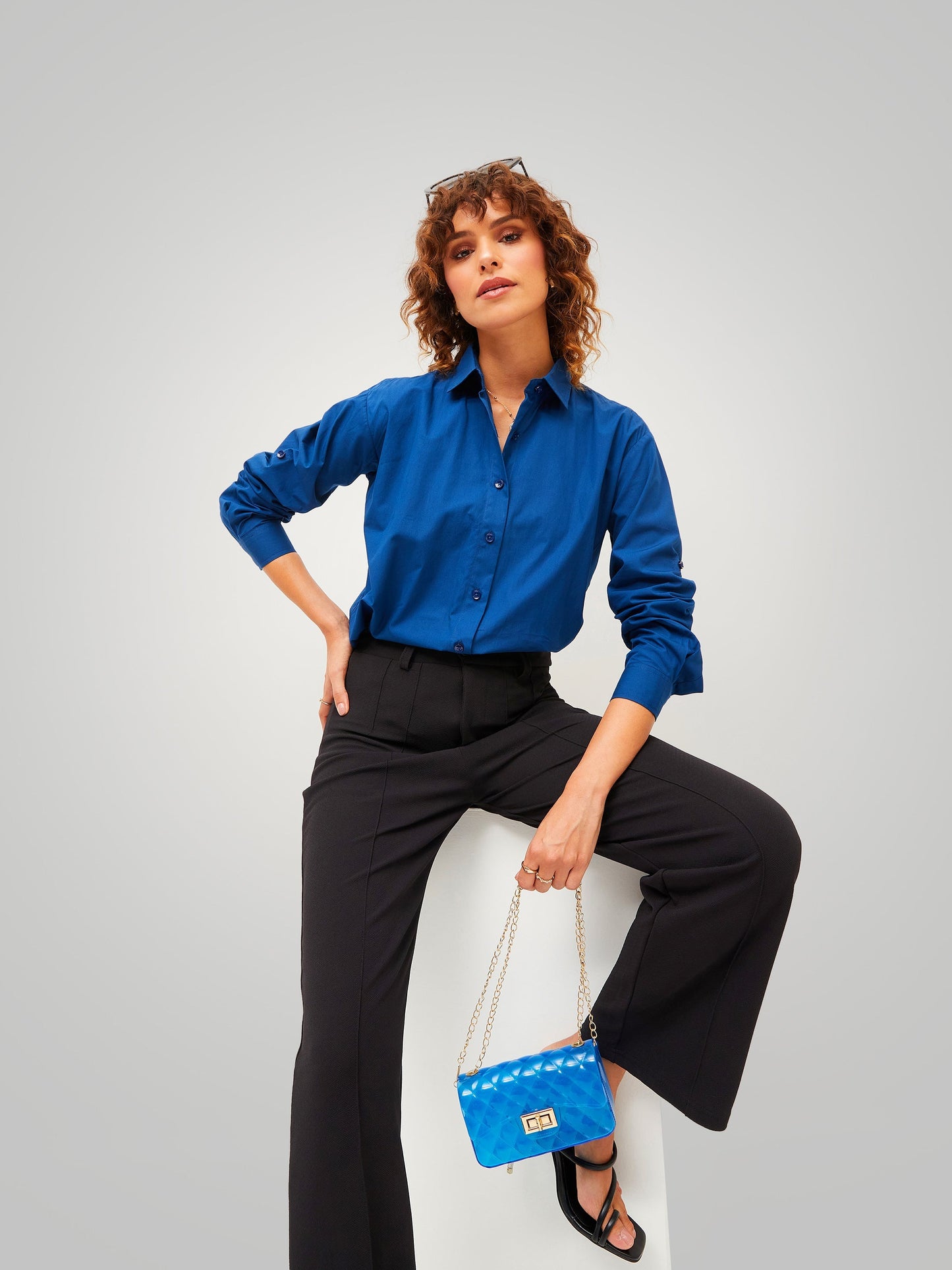Navy Poplin Comfort Oversize Shirt