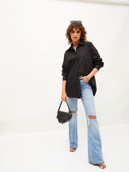 Black Poplin Oversize Shirt