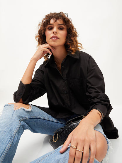 Black Poplin Oversize Shirt