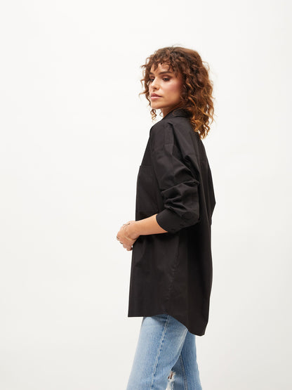 Black Poplin Oversize Shirt