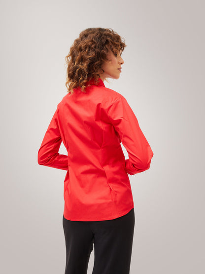 Red Poplin Pleated Fold Slim Waist Shirt