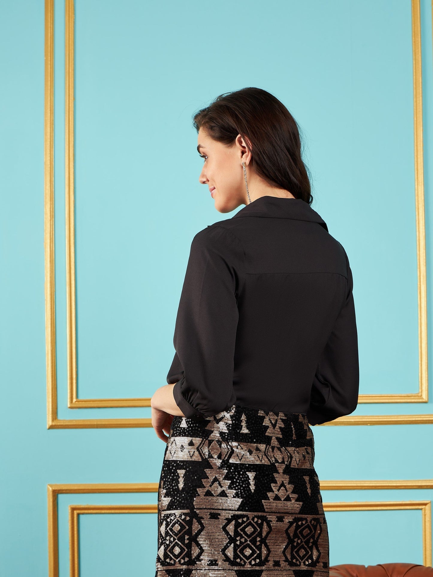 Black Embroidered Placket Shirt