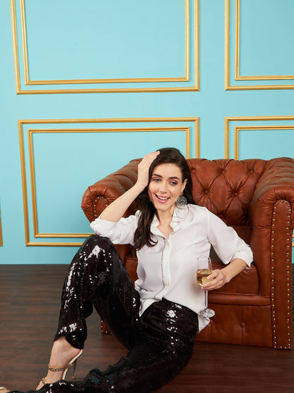 White Embroidered Placket Shirt