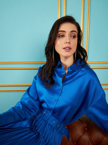 Royal Blue Satin Oversized Shirt