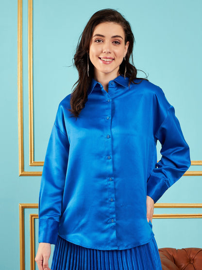 Royal Blue Satin Oversized Shirt