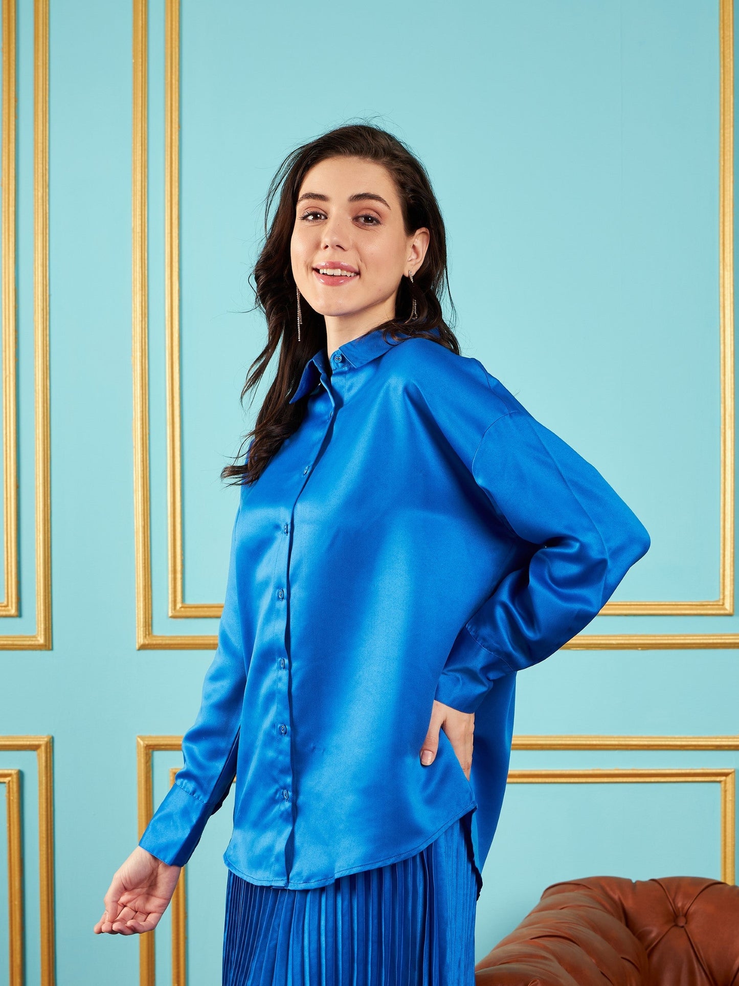 Royal Blue Satin Oversized Shirt