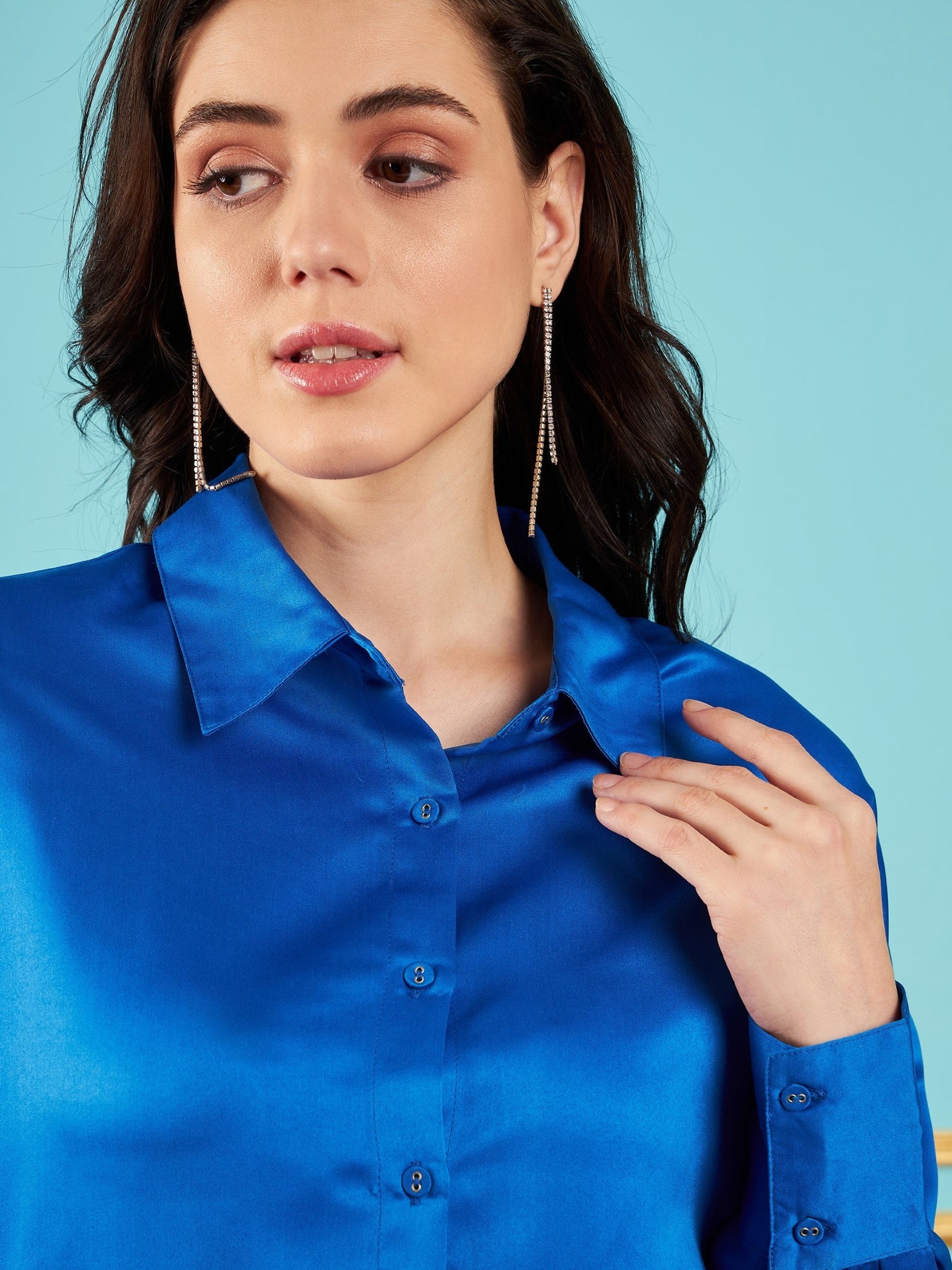 Royal Blue Satin Oversized Shirt