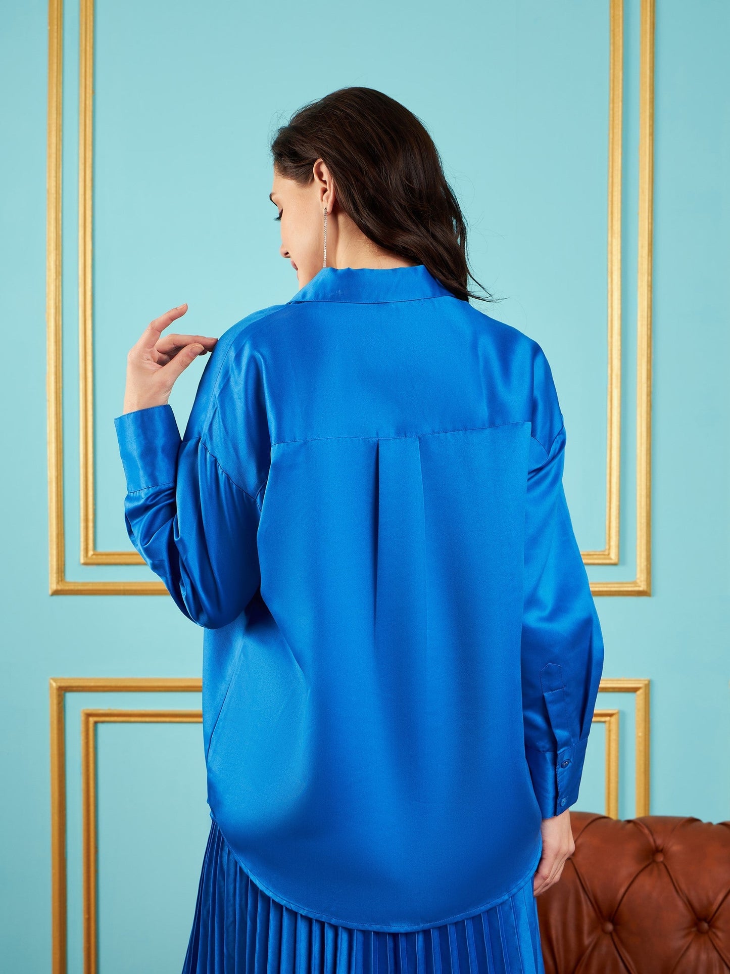 Royal Blue Satin Oversized Shirt