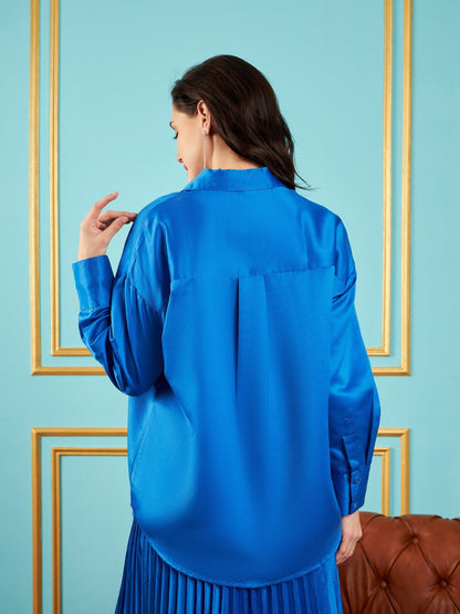 Royal Blue Satin Oversized Shirt