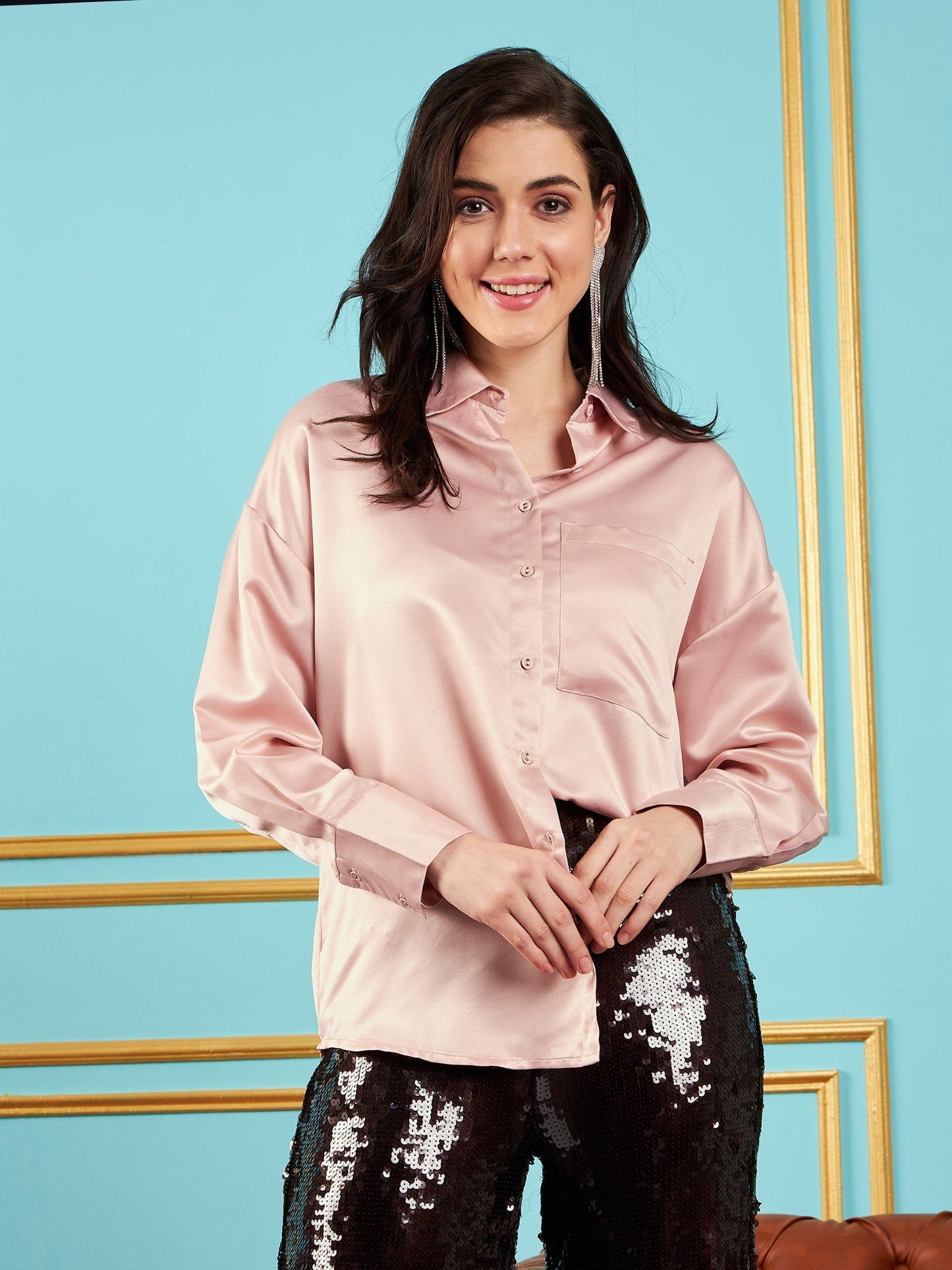 Pink Satin Oversized Shirt