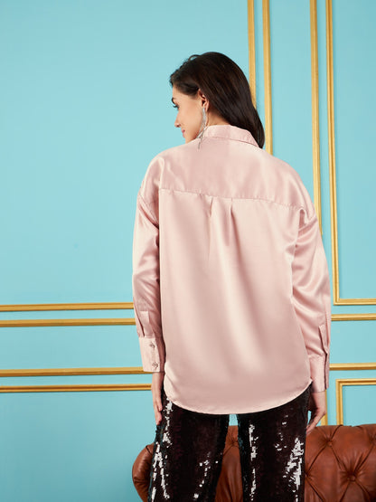 Pink Satin Oversized Shirt