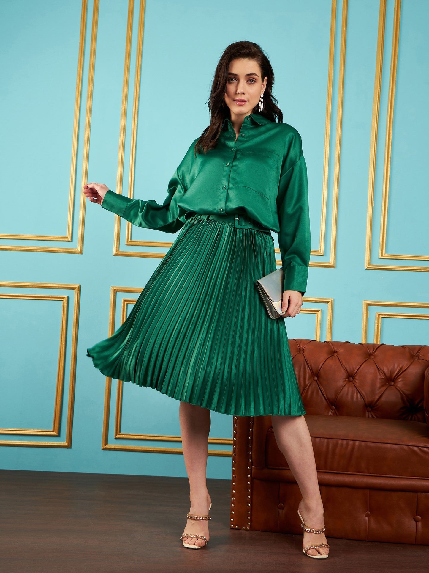 Green Satin Oversized Shirt