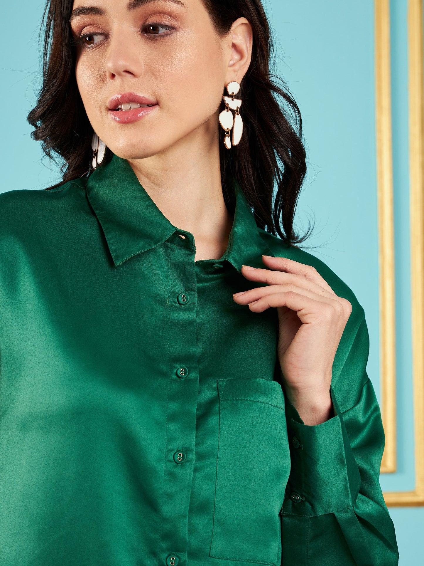 Green Satin Oversized Shirt