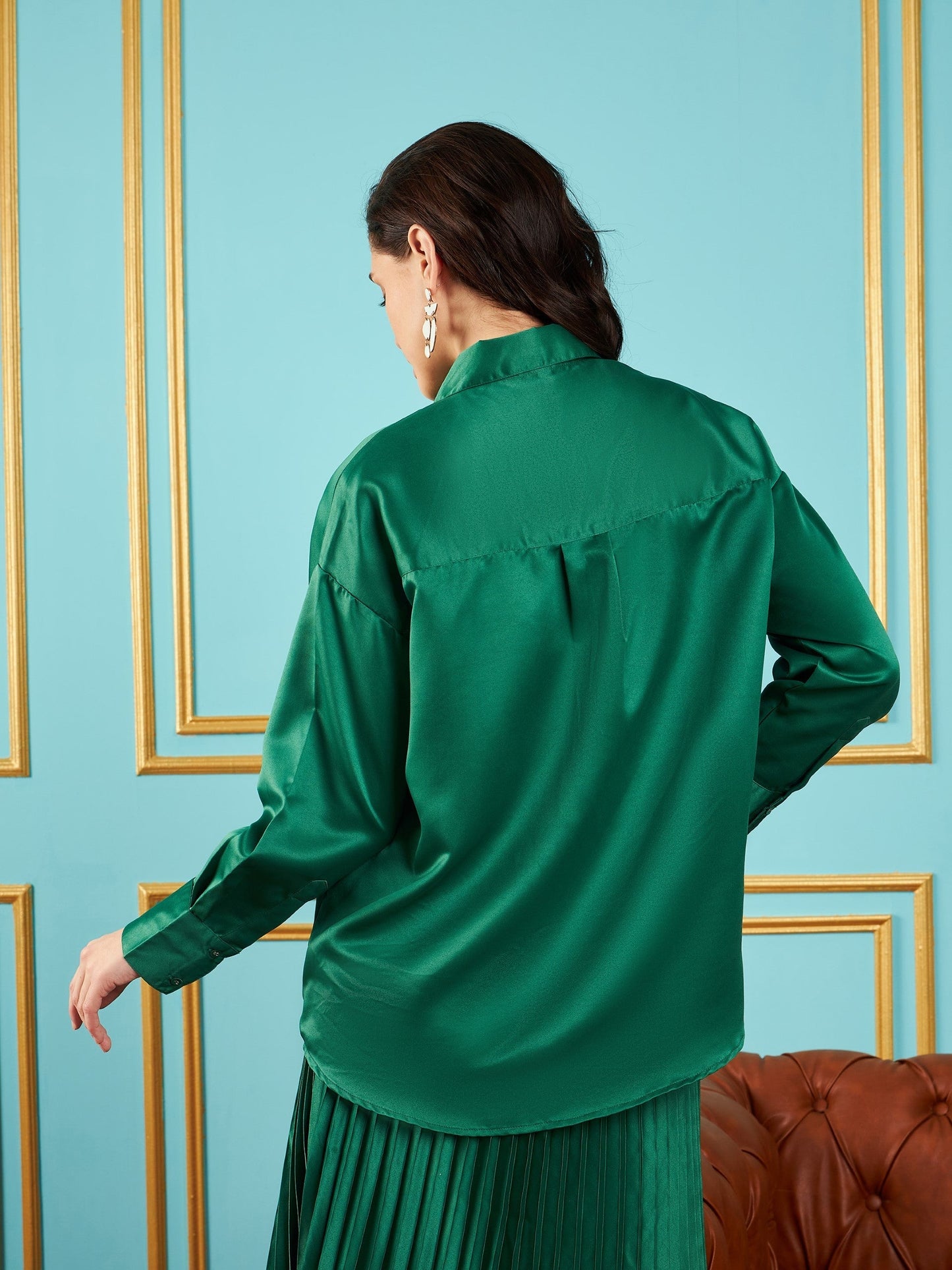 Green Satin Oversized Shirt