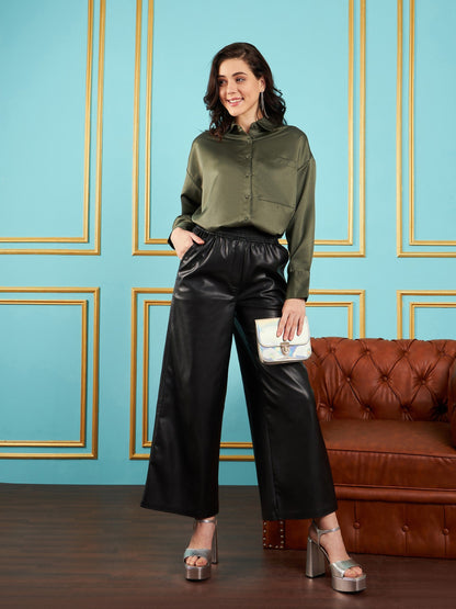 Olive Satin Oversized Shirt