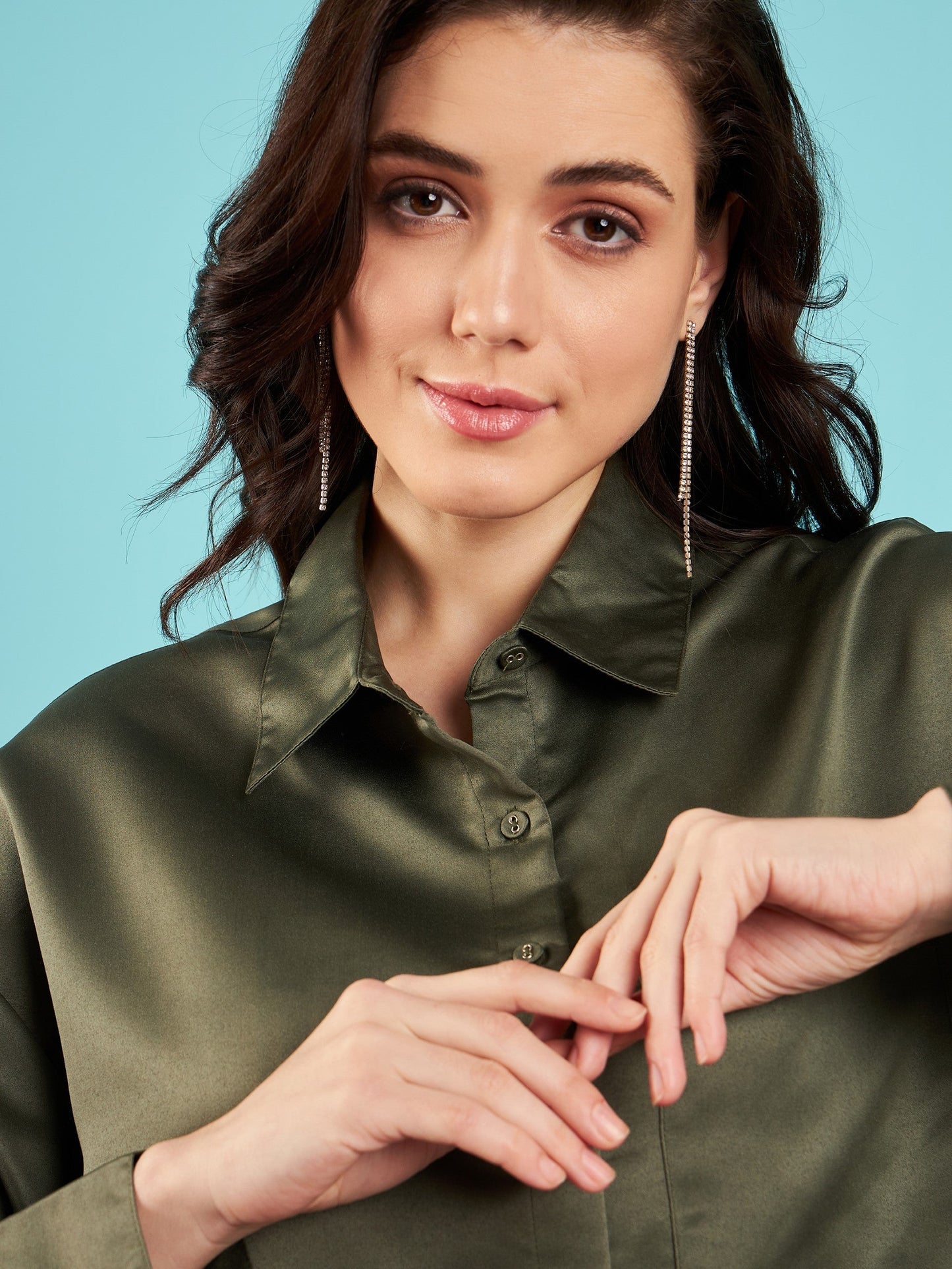 Olive Satin Oversized Shirt