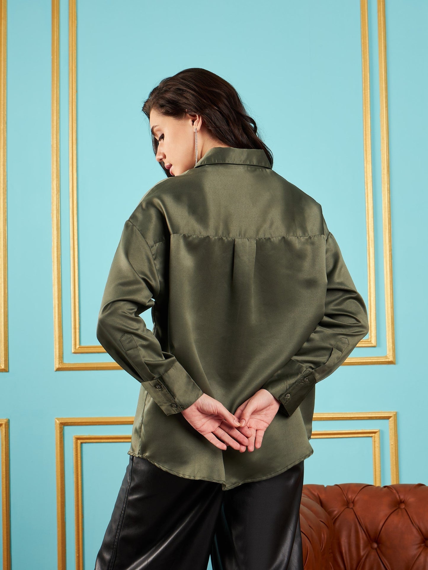 Olive Satin Oversized Shirt